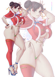 1girls breasts brown_hair capcom christmas chun-li female huge_breasts light-skinned_female light_skin long_legs melowh street_fighter thick_thighs twin_buns wide_hips rating:Questionable score:181 user:Aeolus_HX