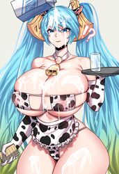 !? 1girls 2d breasts bursting_breasts cleavage_overflow cow_print cowbell female female_only front_view huge_breasts human league_of_legends long_hair milk milk_on_breasts nipples_visible_through_clothing ryuukusnpaiarts solo solo_female sona_buvelle standing thick thick_thighs thighs voluptuous waitress wet wide_hips rating:Explicit score:77 user:Fried_Pear