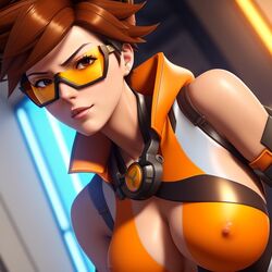  ai_generated big_breasts breasts cleavage erect_nipples exe56 nipples overwatch overwatch_2 tracer  rating:explicit score: user:exe56