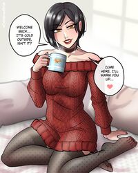 1girls ada_wong ada_wong_(adriana) black_hair capcom cup dangerousbride dbd dead_by_daylight dialogue english_text female female_only heart holding_cup looking_at_viewer narrowed_eyes red_lipstick resident_evil sitting smiling smiling_at_viewer solo speech_bubble stockings sweater talking_to_viewer very_high_resolution yellow_eyes rating:Questionable score:92 user:BlueVertig0