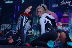 2girls 3d 3d_(artwork) ass black_hair blender blender_(software) blonde_hair butt_crack cindy_moon dark_hair dat_ass female female_only gwen_stacy human human_only light-skinned_female light_skin looking_back marvel no_panties no_underwear render ripped_clothing silk silk_(marvel) sioppx spider-gwen spider-man_(series) torn_clothes torn_clothing uncensored vagina rating:Explicit score:62 user:SioppXupload