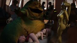 2girls 3d alexbridger armlet arms_behind_back ass belly_dancer belly_dancer_outfit bib_fortuna boba_fett bracelet brown_eyes brown_hair chain_leash chained cleavage femsub green_skin harem harem_girl harem_outfit headwear hutt jabba_the_hutt jawa large_breasts loincloth max_rebo medium_breasts naked nude nude_female oola princess_leia_organa pussy rodian salacious_crumb slave slave_bikini slave_collar slave_leia slave_outfit slavegirl star_wars submissive_female twi'lek rating:Questionable score:20 user:TheKindHaremMaster