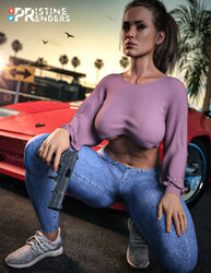 breasts clothing dark_skin female firearm grand_theft_auto grand_theft_auto_vi handgun human lucia_(gta) pristinerenders public thick weapon rating:Questionable score:41 user:Amon_air