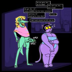 3_fingers 3_toes 4_fingers against_surface against_wall alley anthro ass balls big_breasts big_butt black_background black_hair blonde_hair blush bodily_fluids bottomless bratty_(undertale) breasts bulging_breasts catty_(undertale) clothed clothing crocodile crocodilian crocodylid dialogue domestic_cat drill_curls duo english_text eyelashes feet felid feline felis female fingers fti_crossgender fully_clothed fur genitals green_balls green_body green_penis green_skin grunting hair hi_res highlights_(coloring) intersex intersex/female lipstick long_hair long_penis long_tail looking_at_another looking_at_butt looking_away looking_down makeup mammal masturbation motion_blur narrowed_eyes nervous outline outside overalls overweight overweight_female penile penile_masturbation penis pink_sclera public public_masturbation purple_body purple_fur questionable_consent red_lipstick reptile rule_63 saggy_balls scaled_penis scalie side_butt simple_background sound_effects standing sweat sweatdrop tail teeth text text_box thick_thighs toes topwear topwear_only trash_can undertale undertale_(series) white_outline xenopavilia yellow_sclera rating:Explicit score:175 user:bot