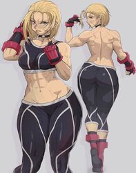 1girls abs ass big_ass big_breasts blonde_hair blue_eyes cammy_white capcom choker female female_only lipstick looking_at_viewer navel solo solo_female solo_focus sports_bra street_fighter street_fighter_6 thick_thighs thighs topless wide_hips yoracrab rating:Questionable score:140 user:HughthyDerg