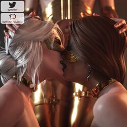 2girls anna_henrietta cerys_an_craite ciri currysfm female red_hair the_witcher_(series) the_witcher_3:_wild_hunt white_hair yuri rating:Explicit score:103 user:Kokizi