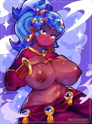 1girls big_breasts blue_hair bracelet brawl_stars breasts brown_eyes earrings hand_on_breast looking_at_viewer multiplylayer nipples red_body shelly_(brawl_stars) shelly_dancer_(brawl_stars) rating:Explicit score:260 user:onigiri01862