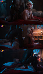 3d anal anal_sex astex ciri dark-skinned_male dark_skin green_eyes interracial lingerie muscular_male prone_bone runny_makeup sex the_witcher_(series) white_hair rating:Explicit score:81 user:Catwoman