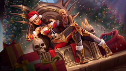  baby baraka black_hair bow candle candy_cane christmas christmas_hat christmas_tree closed_eyes edenian female_focus heel_boots heels heroharborx long_hair mascara meme mileena mortal_kombat mortal_kombat_1_(2023) oiuuart presents purple_clothing santa_hat skull tarkatan  rating:safe score: user:monbo