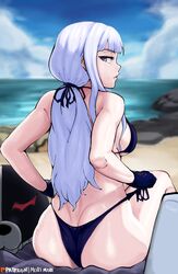 beach bikini blue_eyes blue_hair blue_kyoko danganronpa drlarp edit female_focus kirigiri_kyouko mobi_mobi monokumaball ponytail solo solo_female rating:Explicit score:76 user:ryotamitarai