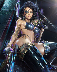 bikini_top bra brown_skin eyepatch gloves gun jewelry league_of_legends looking_at_viewer pose posing samira_(league_of_legends) sevenbees shiny_clothes shiny_skin tattoo thighhighs rating:Explicit score:115 user:Yahertw