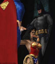 1girls 2boys 3d artist_name artist_request batman batman:_arkham_asylum batman_(series) big_breasts blowjob dc dc_comics fellatio female handjob justice_league male mmf_threesome mod multiple_boys penis straight superman superman_(series) tagme wonder_woman wonder_woman_(series) rating:Explicit score:11 user:bot