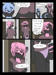 awkward blue_hair blush breasts comic covering devon_(nikora_angeli) dialogue female furry hair heart incest keri_(nikora_angeli) male masturbation nude on_back reboot siblings skunk spix straight tail teenager twincest twins underwear young rating:Explicit score:25 user:bot