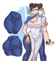 ass_closeup buns capcom chinese_clothes chun-li cleavage cleavage_cutout hair_bun loggus_doggus muscular muscular_thighs older_female ribbon ribbons shiny_clothes street_fighter street_fighter_6 thick_thighs thighs toned_female white_dress rating:Explicit score:189 user:Log_draws