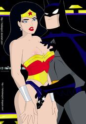 1boy 1girls batman batman_(series) big_breasts black_hair blue_eyes breasts dc dc_comics dcau earrings female fingering_through_clothes fingering_through_panties hand_in_panties hand_under_clothes hotdesigns2 justice_league male nipples tiara wonder_woman wonder_woman_(series) rating:Explicit score:17 user:bot