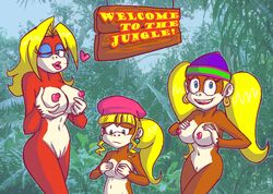 3girls anthro areola blonde_hair blowing_kiss blue_eyes breast_envy breasts busty candy_kong cleavage dixie_kong doncorneo donkey_kong_(series) eyeshadow female female_only furry hoop_earrings kong lipstick multiple_females multiple_girls nintendo nipples siblings sisters small_breasts tied_hair tiny_kong twintails voluptuous wink rating:Explicit score:64 user:bot