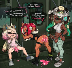 1girls 2futas after_sex agent_8_(splatoon) alternate_costume aqua_hair ass balls bandana beauty_mark bent_over black_hair blush boots bottomless breasts censored cleavage colored_cum crop_top crown cum cum_on_ass cum_pool dark-skinned_futanari dark_skin domino_mask english female full_body futa_with_female futanari gem gravity green_penis hard-degenerate headphones high_heel_boots high_heels humanoid inkling intersex jewelry long_sleeves marina_(splatoon) mask mole mole_under_mouth mosaic_censoring multicolored_hair multiple_girls navel navel_piercing necklace nintendo octoling off_the_hook_(splatoon) pale_skin pants pants_pull pearl_(splatoon) penis piercing pink_cum public_transportation red_hair ring sex shirt sloppy_seconds speech_bubble splatoon splatoon_(series) splatoon_2 splatoon_2:_octo_expansion standing sweatdrop tentacle_hair text thumb_ring two_tone_hair uncut white_hair rating:Explicit score:509 user:justausername