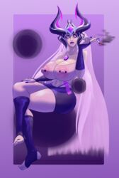 1girls ass bimbo breasts female female_only huge_ass huge_breasts human kalikias league_of_legends nipple_piercing nipples purple_nails sitting skimpy smoking solo solo_female syndra thick_thighs voluptuous rating:Explicit score:24 user:Kalikias