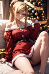 1girls ai_generated bed blonde_female blonde_hair blonde_hair blue_eyes christmas christmas_clothing christmas_outfit christmas_tree female female metroid ponytail red_clothing samus_aran samus_aran santa_costume santa_hat sex ww132 zero_suit_samus rating:Explicit score:32 user:ww132