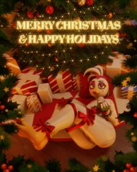  3d 3d_(artwork) 3d_model animatronic bondage chica_(fnaf) christmas female female_only five_nights_at_freddy's five_nights_at_freddy's:_security_breach fnaf glamrock_chica_(fnaf) hands_tied heretic3d holidays robot robot_girl robot_humanoid solo tied_up wrapped  rating:explicit score: user:heretic3d