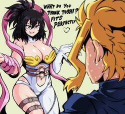 1boy 1girls age_difference all_might angewomon angewomon_(cosplay) boku_no_hero_academia cleavage cosplay crossover crossover_cosplay digimon digimon_(cosplay) english_text female lewdamone light_skin male my_hero_academia nana_shimura older_female shimura_nana toshinori_yagi yagi_toshinori rating:Questionable score:146 user:rojrex