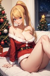 1girls ai_generated bed blonde_female blonde_hair blonde_hair blue_eyes christmas christmas_clothing christmas_outfit christmas_tree female female metroid ponytail red_clothing samus_aran samus_aran santa_costume santa_hat sex ww132 zero_suit_samus rating:Explicit score:33 user:ww132