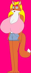  anthro barefoot big_breasts bottomwear breasts canid canine cleavage clothed clothing eyeshadow feet female fox huge_breasts hyper hyper_breasts lipstick mable_(sturk-fontaine) makeup mammal shorts solo sturk-fontaine toonfan0  rating:safe score: user:bot