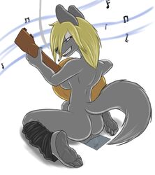 anthro ass big_breasts blonde_hair breasts cigarette female functionally_nude furry grin guitar looking_at_viewer mirror musical_notes nude okamy playing_music pussy sideboob smoking solo rating:Explicit score:3 user:bot