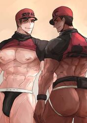 2boys ass bara bulge butt courier_(pokemon) haimanga jockstrap looking_at_viewer male male_only melanin muscles muscular muscular_male pokemon pokemon_sv shirt_lift rating:Questionable score:47 user:deleted101762