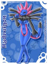 3_toes anthro barefoot black_fur blue_nipples blue_skin breasts claws color female female_only front_view fur hydreigon navel nipples pink_skin pokemon red_eyes shinn solo species_name standing tail tongue vulva rating:Explicit score:7 user:bot