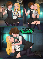 2girls arms_behind_back ass ass_focus black_boots black_stockings blonde_hair blue_eyes bondage boots bound_wrists braid brown_hair clothed collar comic dungeon english english_text eyeshadow female female_only femdom femsub footwear full_body goth harry_potter harry_potter:_hogwarts_mystery hogwarts hogwarts_school_uniform hogwarts_student hufflepuff indoors kneeling leash leashed_collar lezdom lipstick long_hair makeup merula_snyde miniskirt multiple_girls neckwear on_floor panties penny_haywood ponytails purple_eyes red_underwear robes rope rope_bondage safe_word safeword school_uniform schoolgirl schoolgirl_uniform schoolgirls shadman shoes short_hair short_skirt sitting skirt slytherin slytherin_dungeon slytherin_tie small_breasts standing student thighhighs torn_clothes torn_legwear torn_thighhighs two_tone_hair unable_to_say_safeword underwear uniform upskirt violet_eyes witch wizard_robe young yuri rating:Questionable score:821 user:chooped