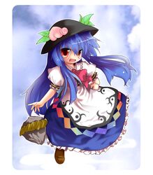  blue_hair chibi dress female hat hinanawi_tenshi keystone long_hair red_eyes solo take_tonbo touhou  rating:safe score: user:bot