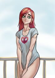  1girls marvel mary_jane_watson partially_clothed red_hair rot_seraph shirt spider-man_(series)  rating:safe score: user:scrimblatore