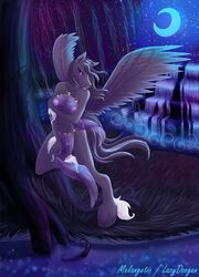  anthro breasts equine female hair_over_eyes hooves lazydoogan looking_at_viewer moon pegasus pussy see-through sheer skimpy solo wings  rating:explicit score: user:bot