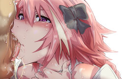 2boys androgynous asphyxiation astolfo_(fate) balls blowjob blush braided_hair censored fate/grand_order fate_(series) fellatio femboy gay girly hair_ribbon kizuki_rei licking long_hair male/male mosaic_censoring oral pale-skinned_male pale_skin pink_hair pink_nails purple_eyes saliva sweat testicles throat_bulge tongue_out white_background yaoi rating:Explicit score:318 user:Ugabuga