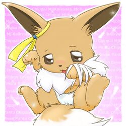 1:1 3_toes brown_eyes color eevee front_view fur furry_ears furry_tail open_eyes pointy_ears pokemon sitting tagme tail tan_fur uncensored rating:Explicit score:0 user:bot