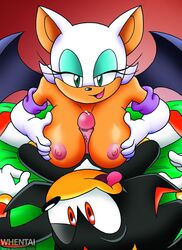  1boy 1girls bat big_breasts breasts elbow_gloves female furry gloves green_eyes hedgehog holding_breasts male nipples no_humans nosferatuzod paizuri penis precum red_eyes rouge_the_bat shadow_the_hedgehog smile sonic_(series) straight wings  rating:explicit score: user:mpldam9919