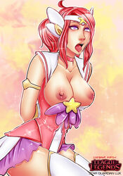 female female_only first_porn_of_character first_porn_of_franchise hair ikebanakatsu league_of_legends luxanna_crownguard mahou_shoujo pink_hair ribbon solo standing star_guardian_lux star_guardian_series tongue_out violet_eyes rating:Explicit score:55 user:SweetAssVic