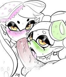 balls blush callie_(splatoon) cousins female ffm_threesome hair_ornament iseenudepeople licking limited_palette looking_at_viewer male marie_(splatoon) nintendo oral oral_sex penis pov sex splatoon squid_sisters straight sucking tentacle_hair testicles threesome yellow_eyes rating:Explicit score:180 user:owo64