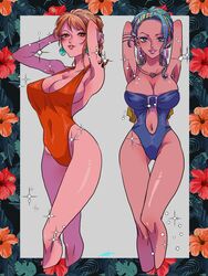 2girls adoptive_siblings armpits blue_hair busty cleavage curvy female female_only flowers guttari_soushi jewelry looking_at_viewer nami nojiko one-piece_swimsuit one_piece orange_hair posing post-timeskip seductive siblings sisters sparkles swimsuit tattoo thick_thighs voluptuous wide_hips rating:Questionable score:141 user:lespam_605