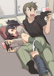 1boy 1boy1girl 1girls 2012 black_hair black_socks blush brachydios brown_hair capcom casual casual_sex cup female food fruit glasses green_tea jeans knee_socks kneehighs kneesocks kotatsu long_hair lying male mikan monster_hunter monster_hunter_3_g mug multitasking nintendo_3ds on_side open_mouth original panties panties_around_leg panties_around_one_leg pillow playing_games ryou sex siblings signature socks stealth_sex straight straight_sex table tatami text translated underwear rating:Explicit score:323 user:bot