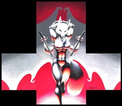 1990s 1994 20th_century 4_arms anthro arty_crop ashtoreth ashtoreth_(artist) big_breasts breasts canine dagger demon female fox fur furry huge_breasts multi_arm multi_limb pussy red succubus weapon wide_hips rating:Explicit score:2 user:bot