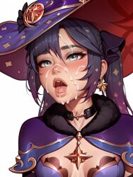  ai_generated blue_eyes clothes cum_on_face games genshin_impact mona_(genshin_impact) open_mouth shpauz stable_diffusion  rating:explicit score: user:bot