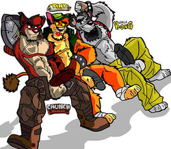 2011 3boys anthro bandicoot clothing crash_(series) crunch_bandicoot first_porn_of_character fur interspecies koala_kong male male_only mammal marsupial multiple_males racthetmechanic sitting tagme tiger tiny_tiger rating:Explicit score:15 user:bot