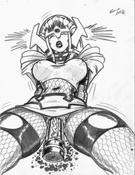 1girls 2003 barda_free big_barda dc dc_comics dildo female female_only grey_phantom mega-rod mister_miracle_(series) monochrome solo rating:Explicit score:11 user:bot