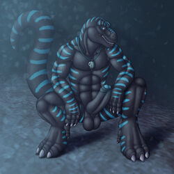 1boy 2014 abs absurd_res anthro balls blue_eyes chokodonkey claws dinosaur erection full-length_portrait full_length hi_res male male_only muscles nude pecs penis portrait scalie solo tyrannosaurus_rex rating:Explicit score:8 user:bot