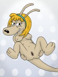  2012 anthro anus ass ass_grab breasts claudette_(rocko's_modern_life) female furry gradient_background hair headband looking_at_viewer marsupial nickelodeon nipples nude on_back pussy rocko's_modern_life serule smile solo spread_legs spreading wallaby  rating:explicit score: user:bot