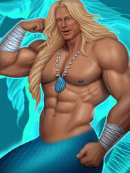  abs actor athlete barbie_(2023) barbie_(franchise) biceps blonde_hair caucasian caucasian_male celebrity drawnpr0n flexing flexing_bicep in_character john_cena kenmaid long_hair male male_only merman muscles muscular muscular_male pecs shirtless_male 