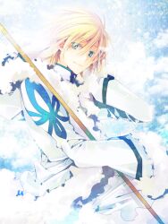  1boy blonde_hair blue_eyes coat commentary_request fai_d._flowright fur_trim male_focus maro_(nikeneko523) photoshop_(medium) solo tsubasa_chronicle 