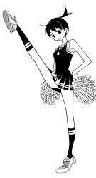  cheerleader female greyscale holding holding_pom_poms kumeta_kouji leg_up monochrome official_art ookusa_manami panties pom_pom_(cheerleading) ponytail sayonara_zetsubou_sensei short_hair simple_background solo tube_socks underwear 